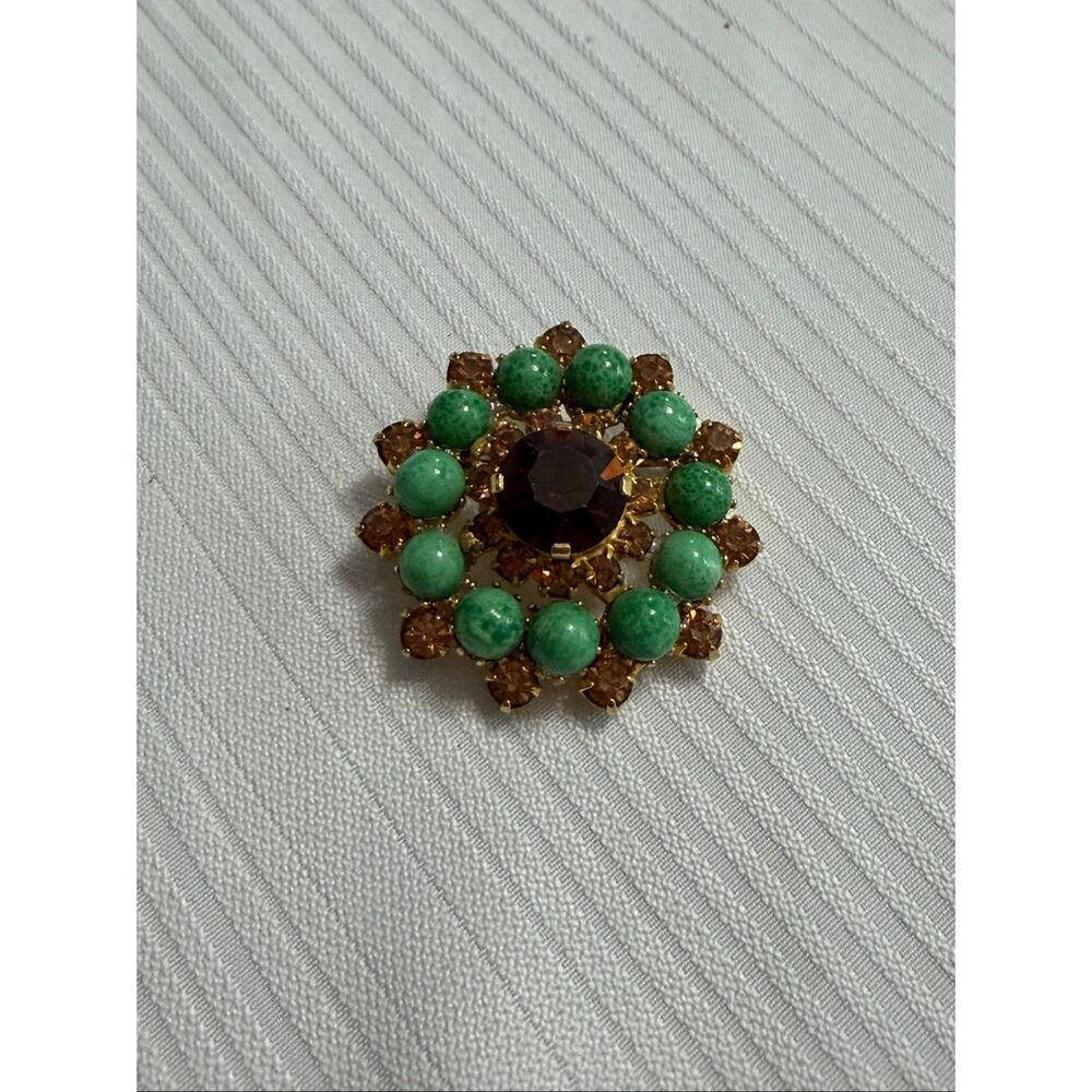 Vintage Signed Austria Flower Spray Rhinestone Brooch